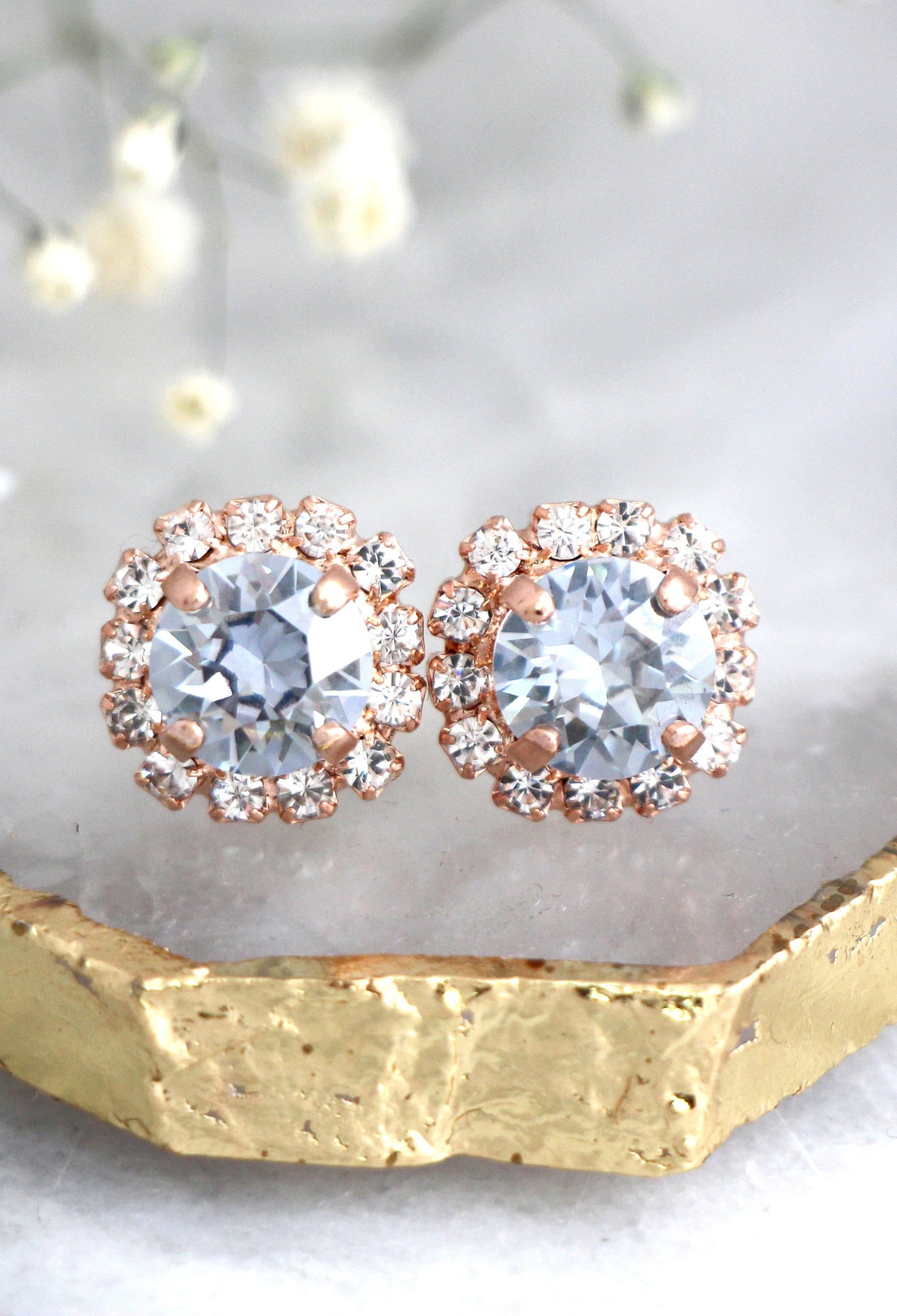 Dusty Blue Stud Earrings, Dusty Blue Crystal Studs, Dust Blue Bridesmaids Earrings, Light Blue Crystal Blue Earrings, Dusty Blue Studs