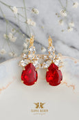 Red Crystal Drop Earrings, Bridal Ruby Red Crystal Earrings, Deep Red Crystal Earrings, Crimson Red Earrings, Gift For Her, Gift For Mom