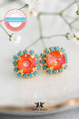 Orange Crystal Stud Earrings, Orange Gold Stud Earrings, Blue Orange earrings, Bridesmaids jewelry, Burnt Orange Crystal Earrings