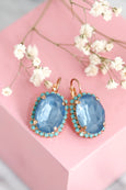 Blue Denim Crystal Earrings, Blue Crystal Drop Earrings, Denim Blue Earrings, Gift For Woman, Handmade Earrings, Blue Earrings