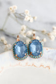 Blue Denim Crystal Earrings, Blue Crystal Drop Earrings, Denim Blue Earrings, Gift For Woman, Handmade Earrings, Blue Earrings