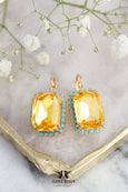 Yellow Drop Earrings, Bridal Yellow Blue Gold Earrings, Sunshine Yellow Earrings, Octagon Crystal Yellow Earrings, Gift For Woman