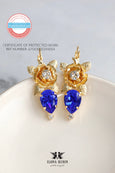 Blue Drop Earrings, Royal Blue Earrings, Bridal Blue Flower Earrings, Royal Blue Crystal Gold Earrings, Bridesmaids Earrings, Blue Earrings