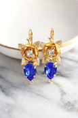 Blue Drop Earrings, Royal Blue Earrings, Bridal Blue Flower Earrings, Royal Blue Crystal Gold Earrings, Bridesmaids Earrings, Blue Earrings