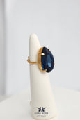 Blue Navy Cocktail Crystal Big Ring, Dark Blue Crystal Statement Ring, Navy Blue Cocktail Ring, Oversize Rhinestone Cocktail Ring
