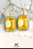 Yellow Drop Earrings, Bridal Yellow Blue Gold Earrings, Sunshine Yellow Earrings, Octagon Crystal Yellow Earrings, Gift For Woman