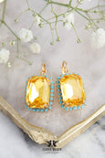 Yellow Drop Earrings, Bridal Yellow Blue Gold Earrings, Sunshine Yellow Earrings, Octagon Crystal Yellow Earrings, Gift For Woman