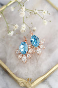 Aquamarine Light Blue Crystal Drop Earrings. Featuring sparkling aquamarine crystals in a delicate drop design, these earrings are perfect for any occasion. Ideal for gifting or adding a touch of sophistication to your outfit