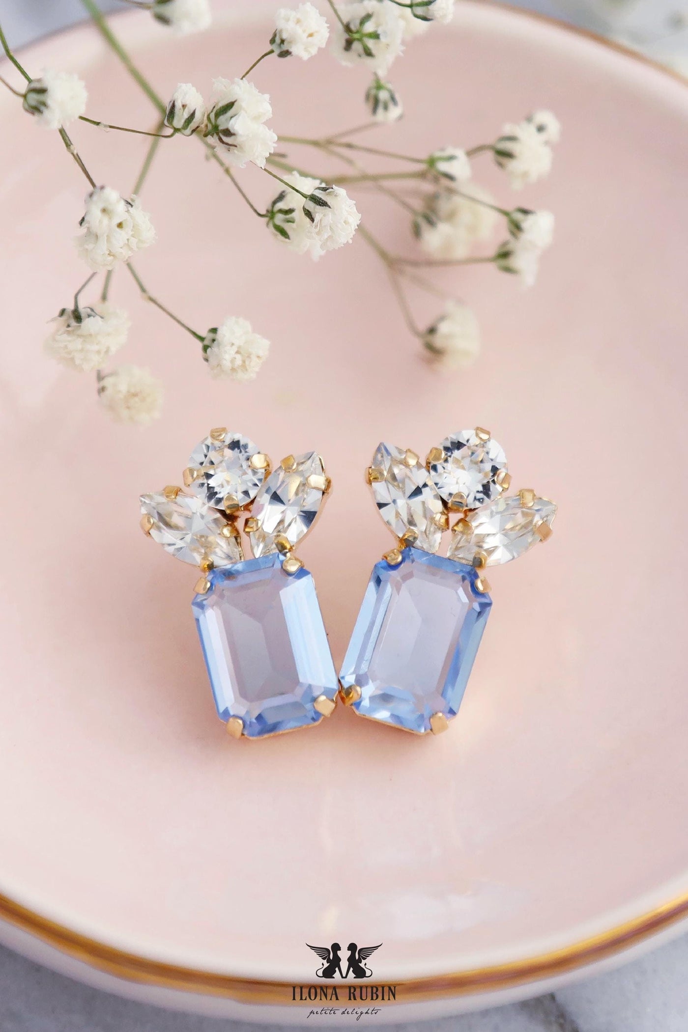 Light Sapphire Crystal Stud Bridal Earrings, Light Blue Classic Stud Earrings, Aquamarine Crystal Drop Earrings, Bridal Blue Earrings