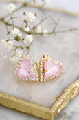 Valentine Heart Stud Earrings, Bridal Powder Pink Earrings, Heart Earrings, Valentine Gift For Her, Crystal Heart Earrings, Pink Studs, embellished with Swarovski© crystals