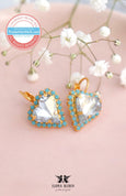 Heart Earrings, Dusty Blue Crystal Earrings, Bridal Dusty Blue Earrings, Heart Drop Earrings, Bridesmaids Earrings, Valentines Gift For Her