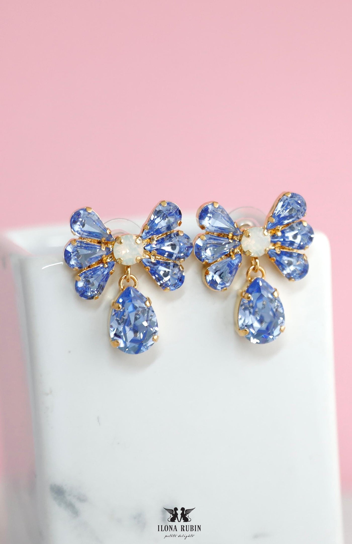 Light Sapphire Bow Crystal Earrings, Something Blue Bridal Earrings, Light Blue Chandelier Drop Earrings, Bridesmaid Gift Jewelry