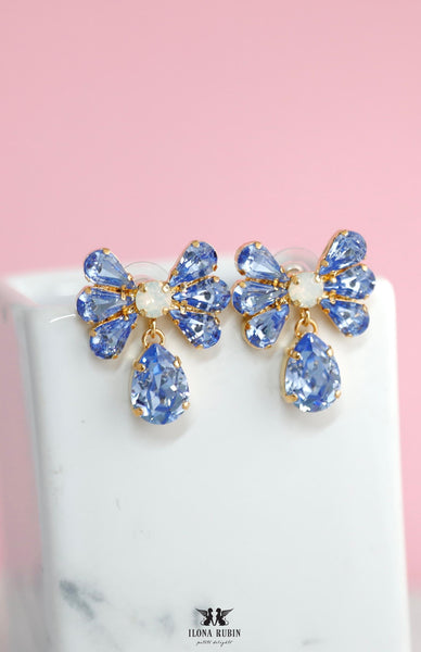 Light Sapphire Bow Crystal Earrings, Something Blue Bridal Earrings, Light Blue Chandelier Drop Earrings, Bridesmaid Gift Jewelry