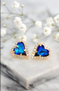 Heart Stud Earrings, Blue Heart Crystal Stud Earrings, Blue Stud Earrings, Valentine's Gift For Her, Crystal Heart Earrings, Blue Studs