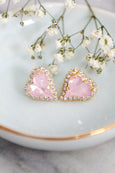 Valentine Heart Stud Earrings, Bridal Powder Pink Earrings, Heart Earrings, Valentine Gift For Her, Crystal Heart Earrings, Pink Studs, embellished with Swarovski© crystals