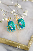 Turquoise Aqua Blue Art Deco Earrings, Turquoise Crystal Drop Earrings, Ocean Blue Handmade Earrings, Bridesmaids Earrings, Gift For Her