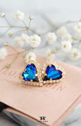 Heart Stud Earrings, Blue Heart Crystal Stud Earrings, Blue Stud Earrings, Valentine's Gift For Her, Crystal Heart Earrings, Blue Studs