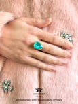 Aqua Blue Teardrop Statement Ring – Vintage Inspired Crystal Blue Cocktail Ring, Turquoise Gold Adjustable Ring, Bold Jewelry for Women
