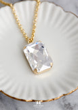 Statement Crystal Necklace, Bridal Clear Crystal Necklace, Emerald Cut Crystal Necklace, Mother of the Bride Necklace, Big Long Necklace