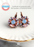 Blue Pink Earrings, Light Blue Opal Crystal Bridal Earrings, Pink Blue Bridesmaids Earrings, Blue Crystal Copper Drop Earrings, Gift For Her