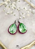 Peridot Green Earrings, Light Green Lever Back Earrings, Green Pink Drop Earrings, Gift For Her, Peridot Green Glow Drop Earrings