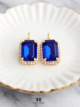 Dark Sapphire Earrings, Bridal Sapphire Drop Earrings, Dark Blue Crystal Earrings, Octagon Crystal Sapphire Earrings, Royal Blue Earrings