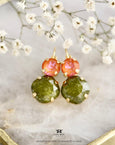 Orange Green Earrings, Olive Orange Drop Earrings, Green Olive Jewelry, Orange Crystal Earrings, Handmade Gift For Her, Green Drop Earrings