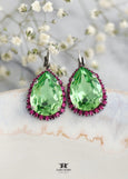 Peridot Green Earrings, Light Green Lever Back Earrings, Green Pink Drop Earrings, Gift For Her, Peridot Green Glow Drop Earrings