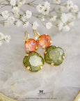 Orange Green Earrings, Olive Orange Drop Earrings, Green Olive Jewelry, Orange Crystal Earrings, Handmade Gift For Her, Green Drop Earrings