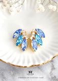 Light Blue Aquamarine Clip On Earrings, Light Sapphire Crystal Clip On Earrings, Bridal Blue Clip On Earrings, Blue Crystal Gift for Her