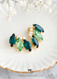 Emerald Green Clip On Earrings, Green Bridal Clip On Earrings, Green Peridot Clip On Earrings, Non Pierced Crystal Earrings, Gift for Her