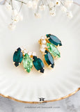 Emerald Green Clip On Earrings, Green Bridal Clip On Earrings, Green Peridot Clip On Earrings, Non Pierced Crystal Earrings, Gift for Her