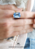 Blue Cocktail Statement Crystal Ring, Aquamarine Cocktail Ring, Light Blue Cocktail Ring, Emerald Cut Blue Ring, Gift For Her.