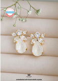 White Linen Bridal Stud Crystal Earrings, White Crystal Embellished Swarovski Crystal Earrings, Powder White Wedding Earrings, Gift For Her