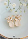 White Linen Bridal Stud Crystal Earrings, White Crystal Embellished Swarovski Crystal Earrings, Powder White Wedding Earrings, Gift For Her