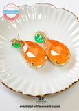 Orange Statement Long Earrings, Orange Green Crystal Chandeliers, Orange Neon Earrings, Pink Oversized Orange Chandelier Earrings