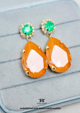 Orange Statement Long Earrings, Orange Green Crystal Chandeliers, Orange Neon Earrings, Pink Oversized Orange Chandelier Earrings