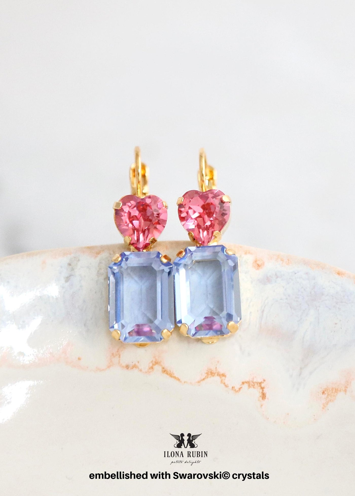 Red Blue Stud Bridal Earrings, Light Blue Red Heart Stud Earrings, Heart Stud Earrings, Bridal Blue Earrings, Gift for Her, Heart Earrings