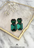 Emerald Green Crystal Stud Earrings, Swarovski Embellished Emerald Green, Emerald Cut Earrings, Bridal Dark Green Earrings, Gift for Her