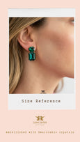 Emerald Green Crystal Stud Earrings, Swarovski Embellished Emerald Green, Emerald Cut Earrings, Bridal Dark Green Earrings, Gift for Her