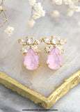 Powder Pink Bridal Stud Crystal Earrings, Light Pink Earrings, Patel Pink Wedding Earrings, Gift For Her, Bridesmaids Gifts, Pink Studs