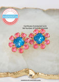 Blue Pink Crystal Earrings, Pink Blue Flower Drop Earrings, Blue Crystal Lever Back Earrings, Gift For Her, Bridesmaids Jewelry