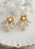 Bridal Pearl Stud Earrings, White Pearl Crystal Embellished Swarovski Stud Earrings, Handmade Bridal Pearl Earrings, Pearl Stud Earrings