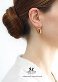 Orange Crystal Lever Back Drop Earrings, Swarovski Embellished Orange Turquoise Crystal Earrings, Emerald Cut Orange Earrings, Gift for Her