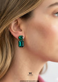 Emerald Green Crystal Stud Earrings, Swarovski Embellished Emerald Green, Emerald Cut Earrings, Bridal Dark Green Earrings, Gift for Her