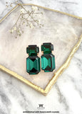 Emerald Green Crystal Stud Earrings, Swarovski Embellished Emerald Green, Emerald Cut Earrings, Bridal Dark Green Earrings, Gift for Her