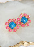 Blue Pink Crystal Earrings, Pink Blue Flower Drop Earrings, Blue Crystal Lever Back Earrings, Gift For Her, Bridesmaids Jewelry