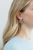 Blue Pink Crystal Earrings, Pink Blue Flower Drop Earrings, Blue Crystal Lever Back Earrings, Gift For Her, Bridesmaids Jewelry