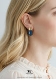 Blue Navy Crystal Stud Earrings, Swarovski Embellished Navy Blue Earrings, Emerald Cut Earrings, Bridal Blue Sapphire Earrings, Gift for Her