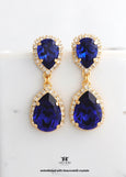 Dark Sapphire Long Earrings, Dark Blue Sapphire Chandelier Earrings. Dark Blue Bridal Chandelier Embellished with Swarovski Crystal Earrings